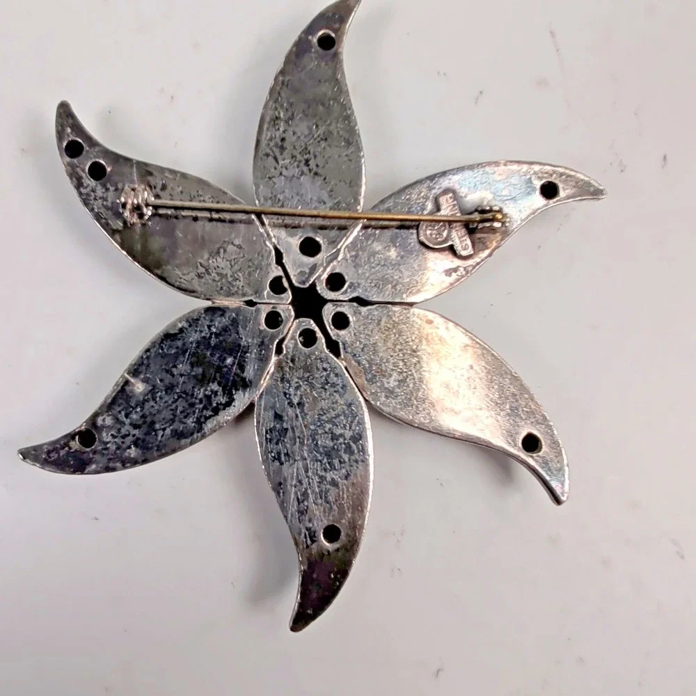Vintage Mid-Century Heavy Sterling Silver Floral Statement Brooch